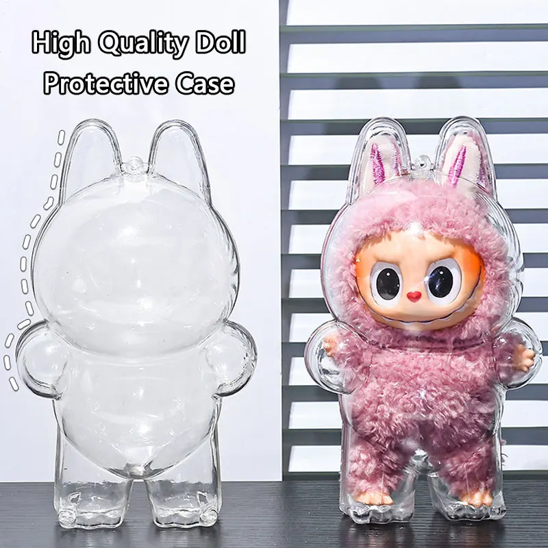 

17CM Labubu Protector Case V1 V2 Protector Cover Full Clear Standing Sitting Walking Plush Dolls Display Bag Doll Accessory