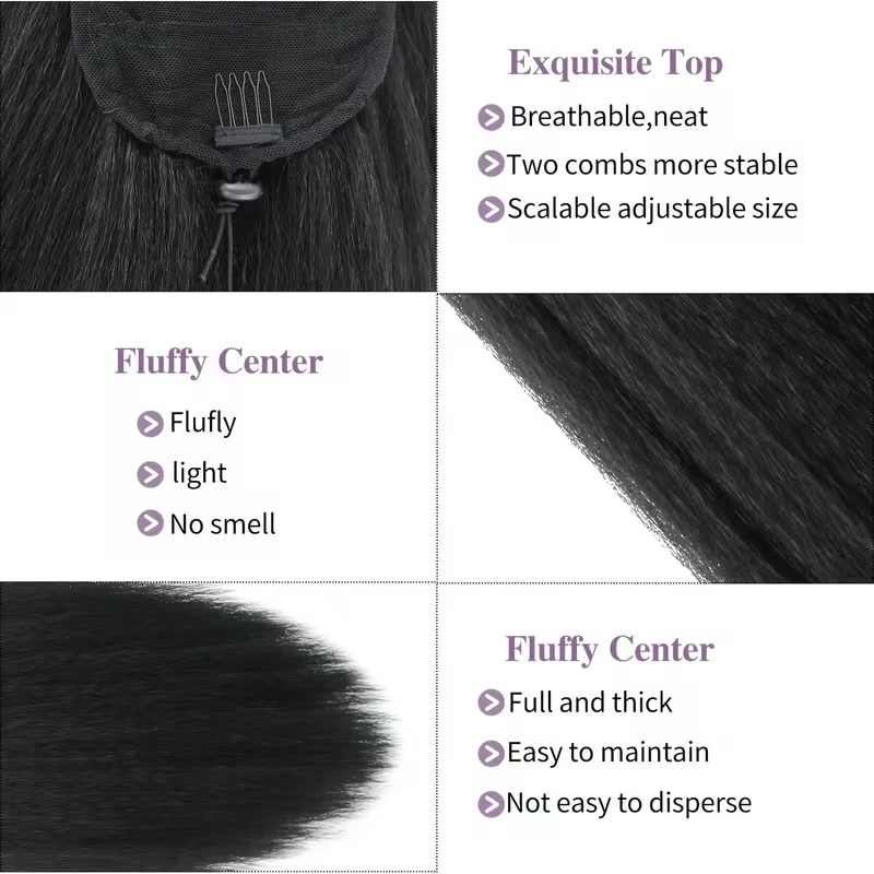 22Inch Synthetische Yaki Lange Rechte Haarverlenging Trekkoord Clip-in Paardenstaart Zwart Bruin Natuurlijke Pluizige Haarstukje voor Vrouwen