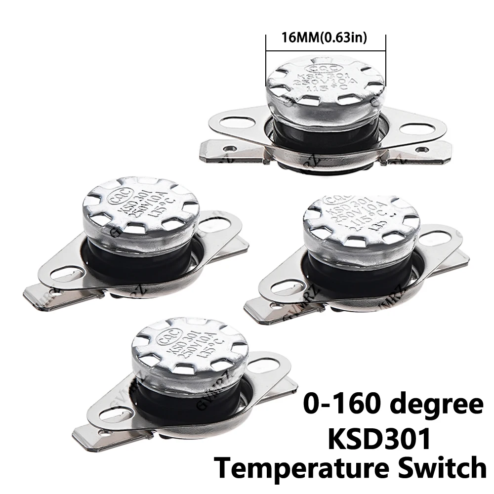Sensor de Termostato Normalmente Aberto (NA) 1 Peça 50/60 KSD301 10A 250V 0-160 Graus, Interruptor de Temperatura Normalmente Fechado (NF) em Baquelite KSD-301 65