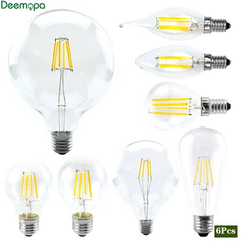 6 יח'\חבילה LED נימה הנורה E27 רטרו אדיסון מנורת AC220V 2W 4W 6W 8W E14 בציר נר אור גלוב תאורת COB עיצוב בית אור