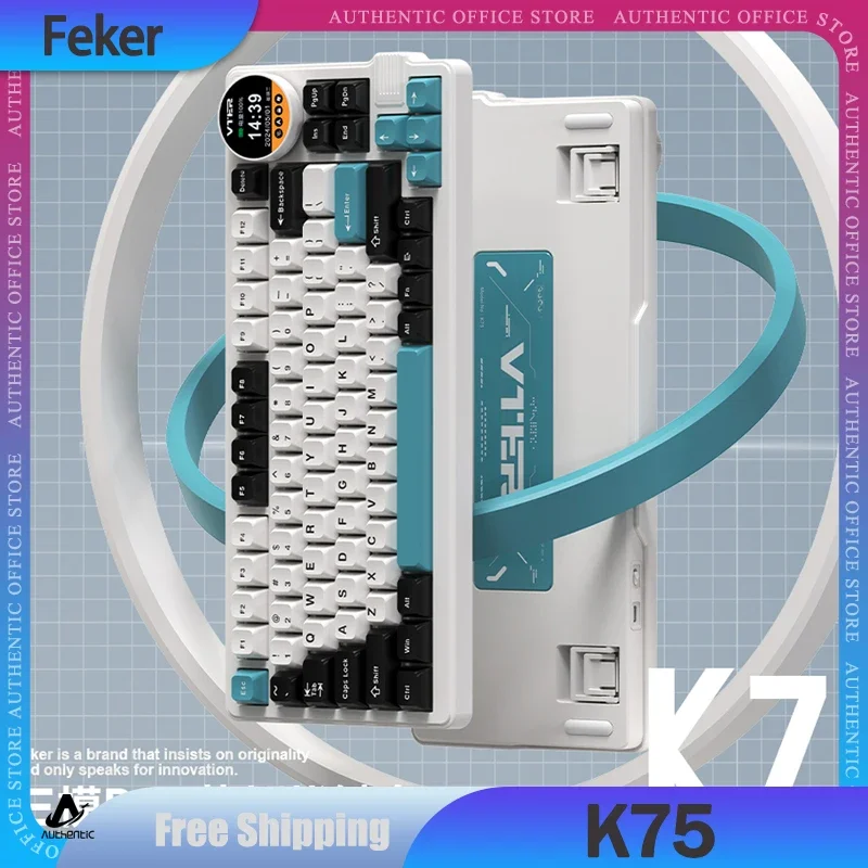 Feker K75 Gaming Mechanical Keyboard 3mode 2.4G Bluetooth Wireless Keyboard 83keys RGB With Knob Screen Pbt Gamer Keyboards Gift