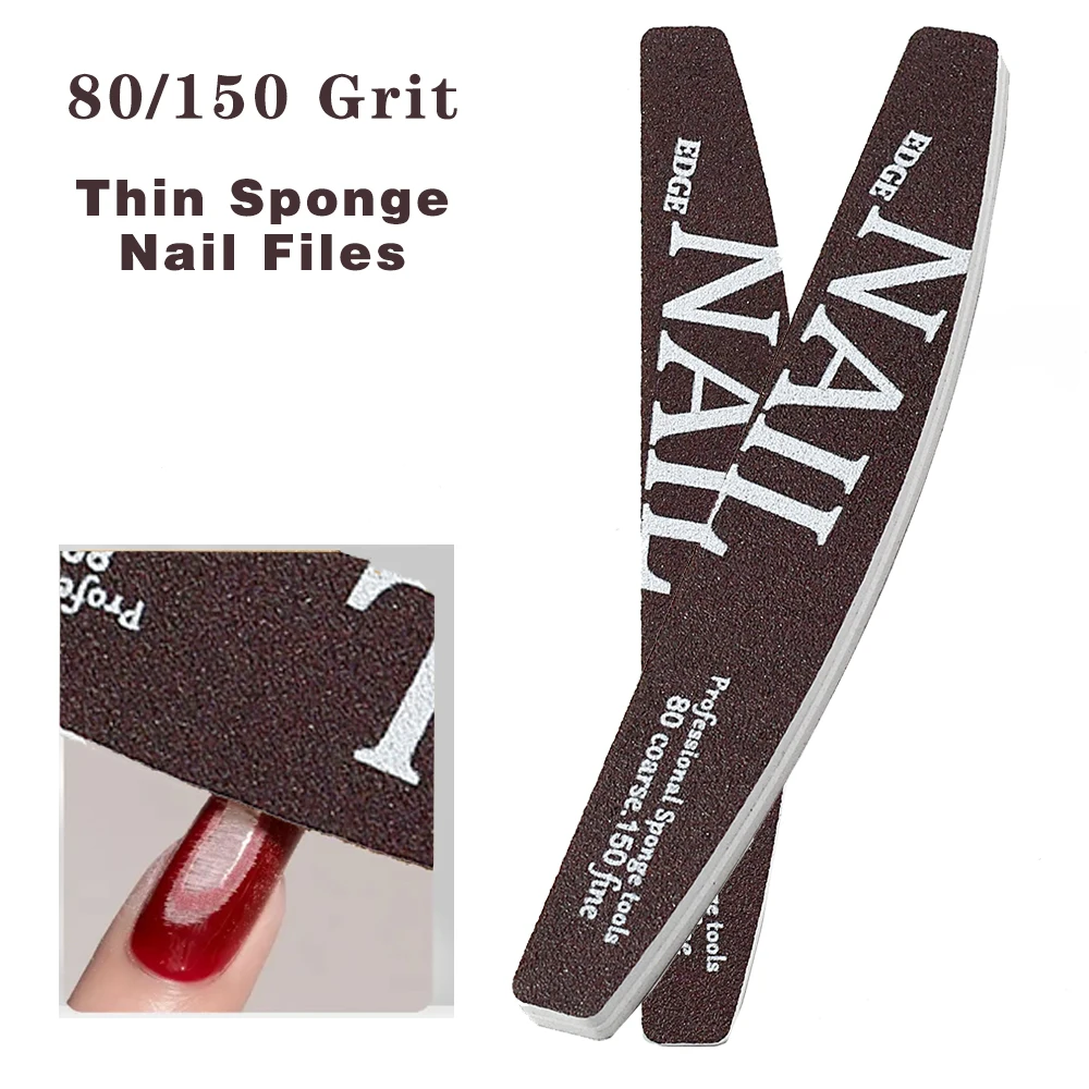 20Pcs Strong Sandpaper Nails File Banana Thick Sponge Nail Art Files 80/150 Grit Nail Supplies  For Professional Manicure Tools