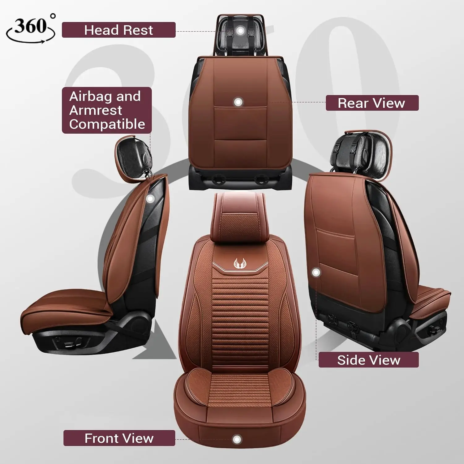 SUV, Truck, Sedan Seat Covers - Premium Waterproof Faux Leather, Brown, Full Set
