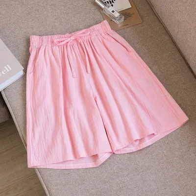 2023 Casual Women Cotton shorts Summer Casual Solid Cotton Linen shorts high waist loose shorts for girls Soft female