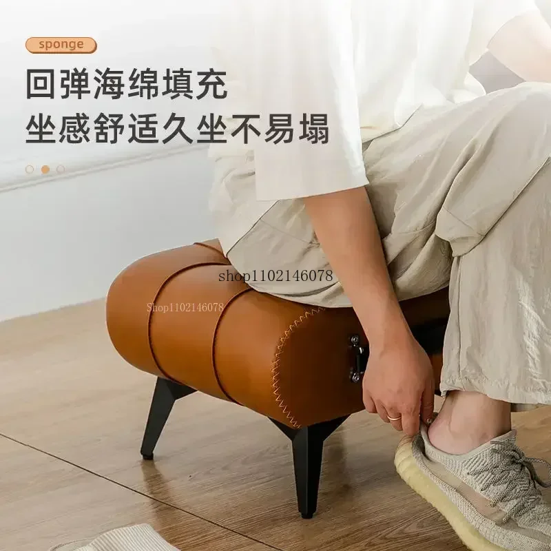 

Многофункциональный мягкий пуфик, табурет из кожи с эффектом масляного воска класса люкс для переобувания, использования в качестве подставки для ног и кофейного столика