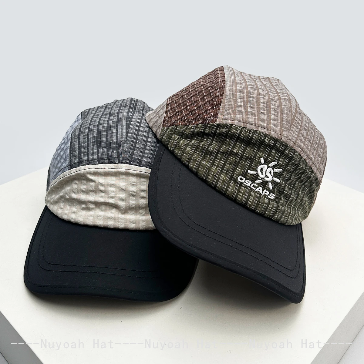 American Quick-dry Letter Embroidery Baseball Hats Sunshade Plaid New Men Women Versatile Outdoor Fashion Peaked Cap Color Block