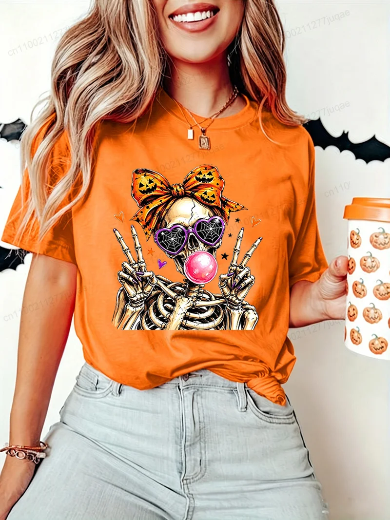 Cute Skeleton Halloween T-Shirts Shirts Short Sleeve Tee Tshirts Skull Spooky Season Shirts Clothing Family Friends Party Gifts