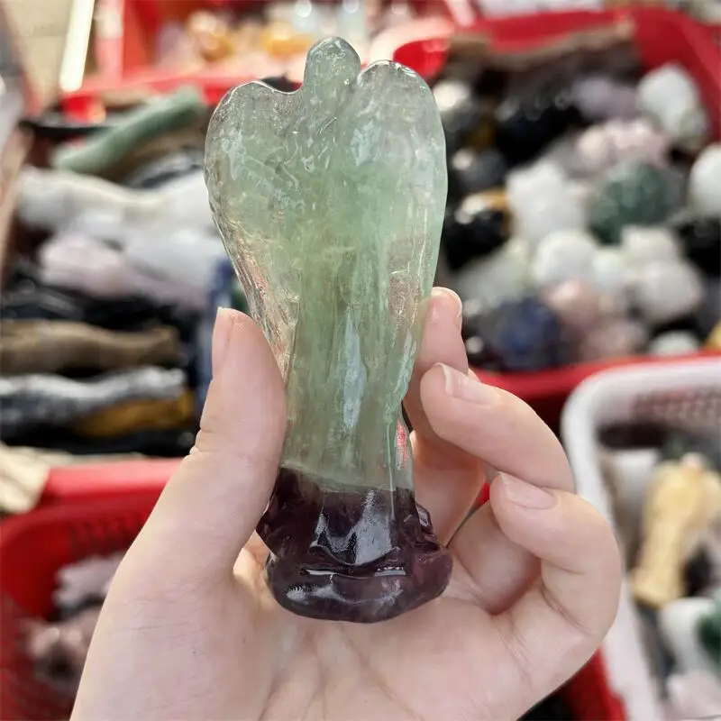 

Natural Fluorite Angel Carving Healing Fengshui Stones Reiki Home Room Decoration Holiday Gift 1PCS
