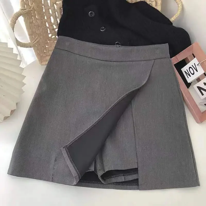 Black Sexy Split Mini Skirts Women Korean High Waist Solid Casual A Line Skirt Fashion Simple Office Lady All-Match Shorts Skirt