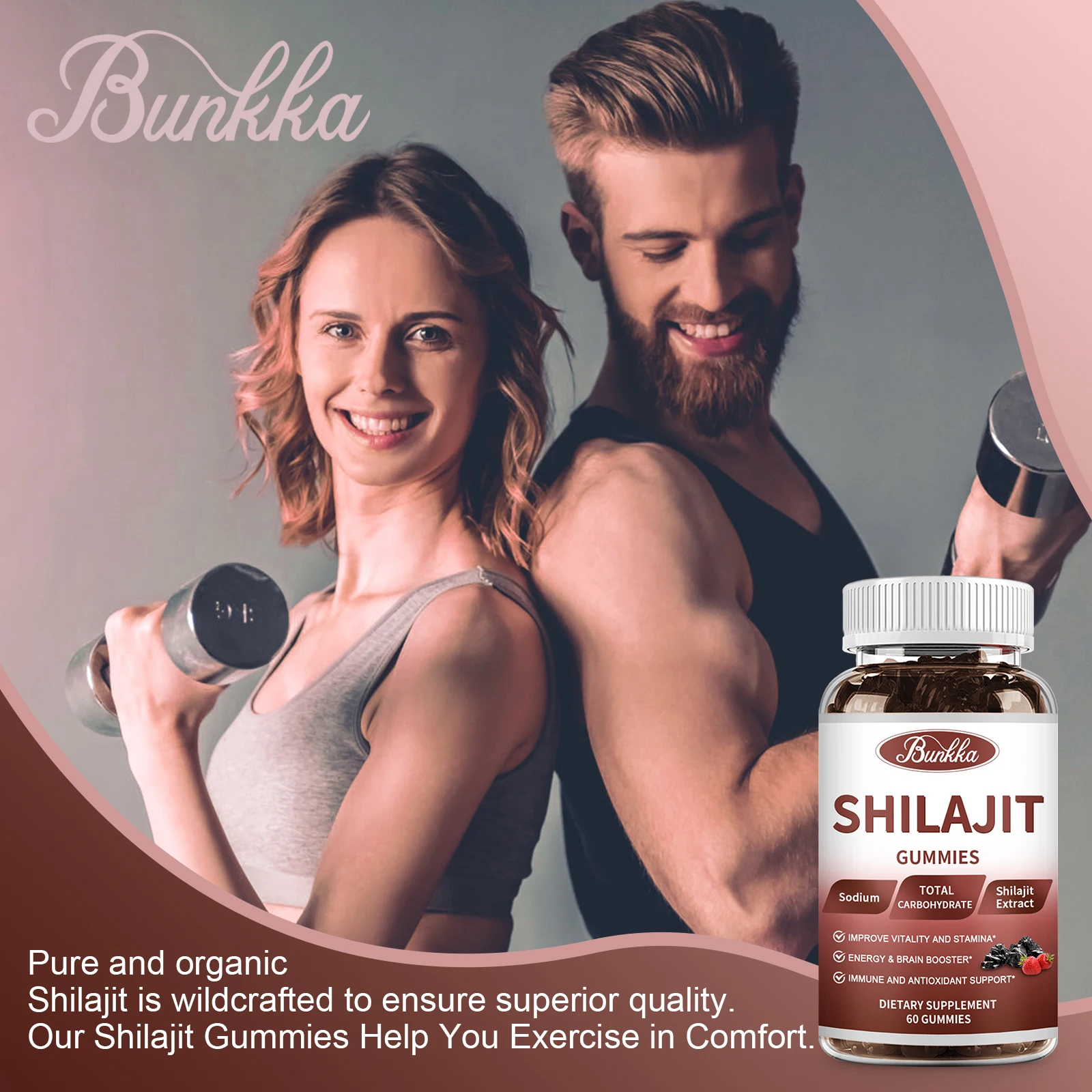 BUNKKA Shilajit Gummies Shilajit Resin Himalayan Original Pure Extract 800mg High in Minerals and Fulvic Muscle Energy Level