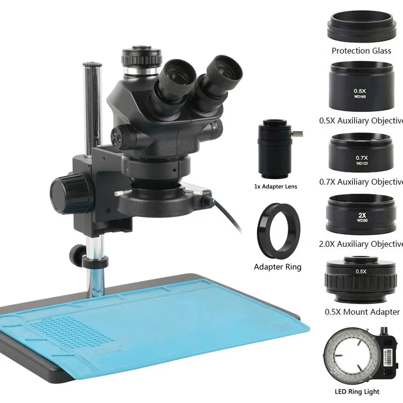 3.5-100x Zoom Simul-focal Triocular Microscope Base Stand Set Optional 55MP 48MP 4K HDMI USB Industrial Soldering Digital Camera