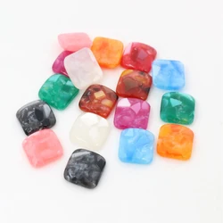 40pcs 12mm Square Resin Built-in Shell Cabochons Mixed Color Flat Back Cabochon Setting Supplies for Jewelry Finding-O7-13