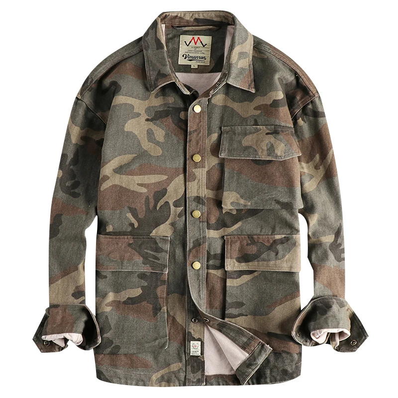 washed vintage camouflage men workwear Jackets Amekaji American Casual Style 3D Muti pockets design Cotton male Shirt Coats