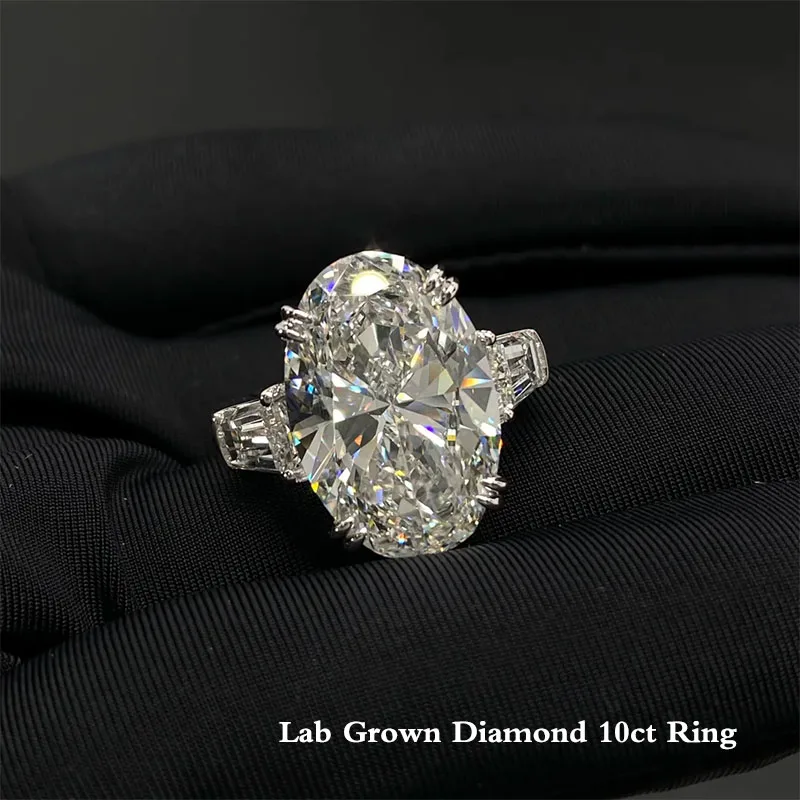 Platinum 950 Luxury Jewelry 3 Stones IGI Oval Cut 10CT EF VS-VVS&2ctw Side Stone CVD HPHT Lab Grown Diamond Engagement Ring
