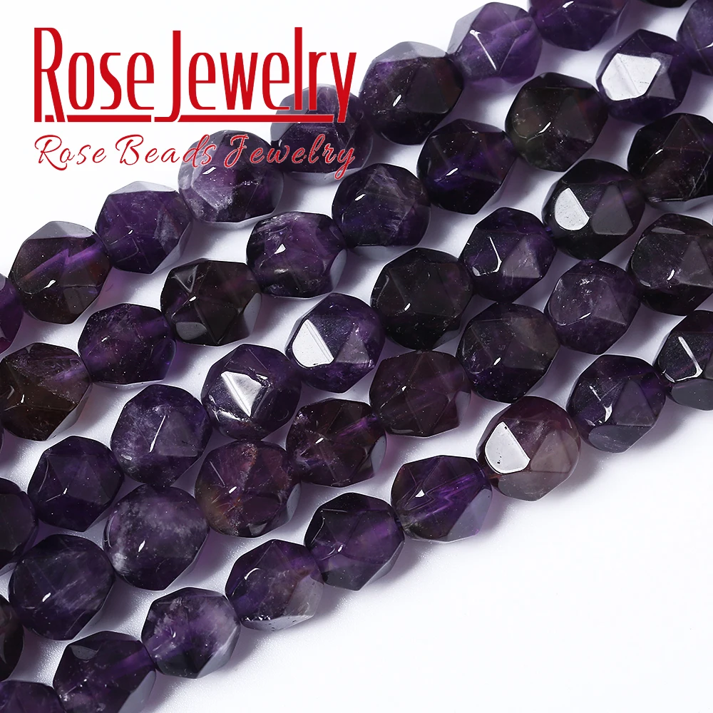 Faceted Purple Amethysts Loose Spacer Beads Natural Stone  Beads For Jewelry Making DIY Bracelet Accessories 15\'\'strand 6mm-12mm