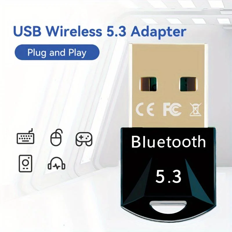 

USB Dongle Bluetooth 5.3 Audio Adapter Wireless Stereo Music Receiver Transmitter for PC Laptop Car Speaker Mouse Keyboard