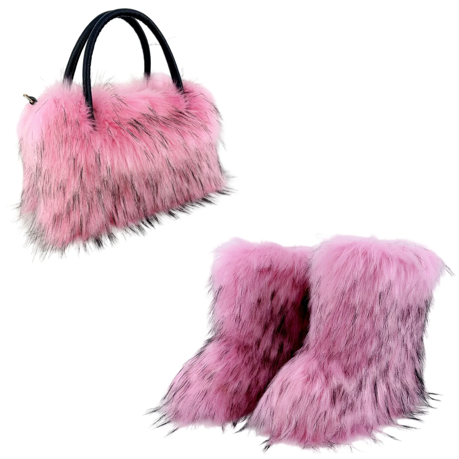 Fur Boots Women Winter Plus Velvet Warm Fuzzy Boots Tube Snow Boots Woman Shoes Fashion Plush Tote Bag Set Of Two