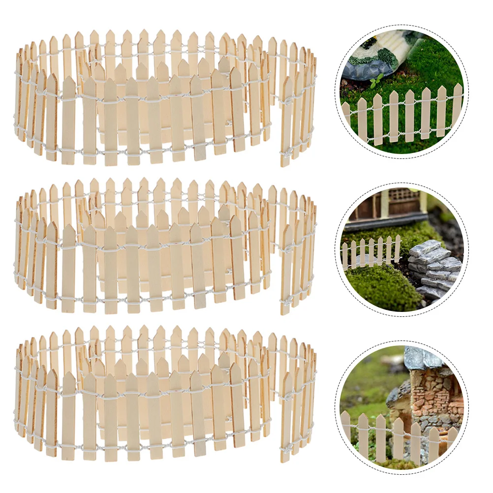 

3Pcs Mini Fairy Garden Fence Small Wood Decorative Picket Fence Micro Landscape Miniature Ornaments for Crafts Dollhouse