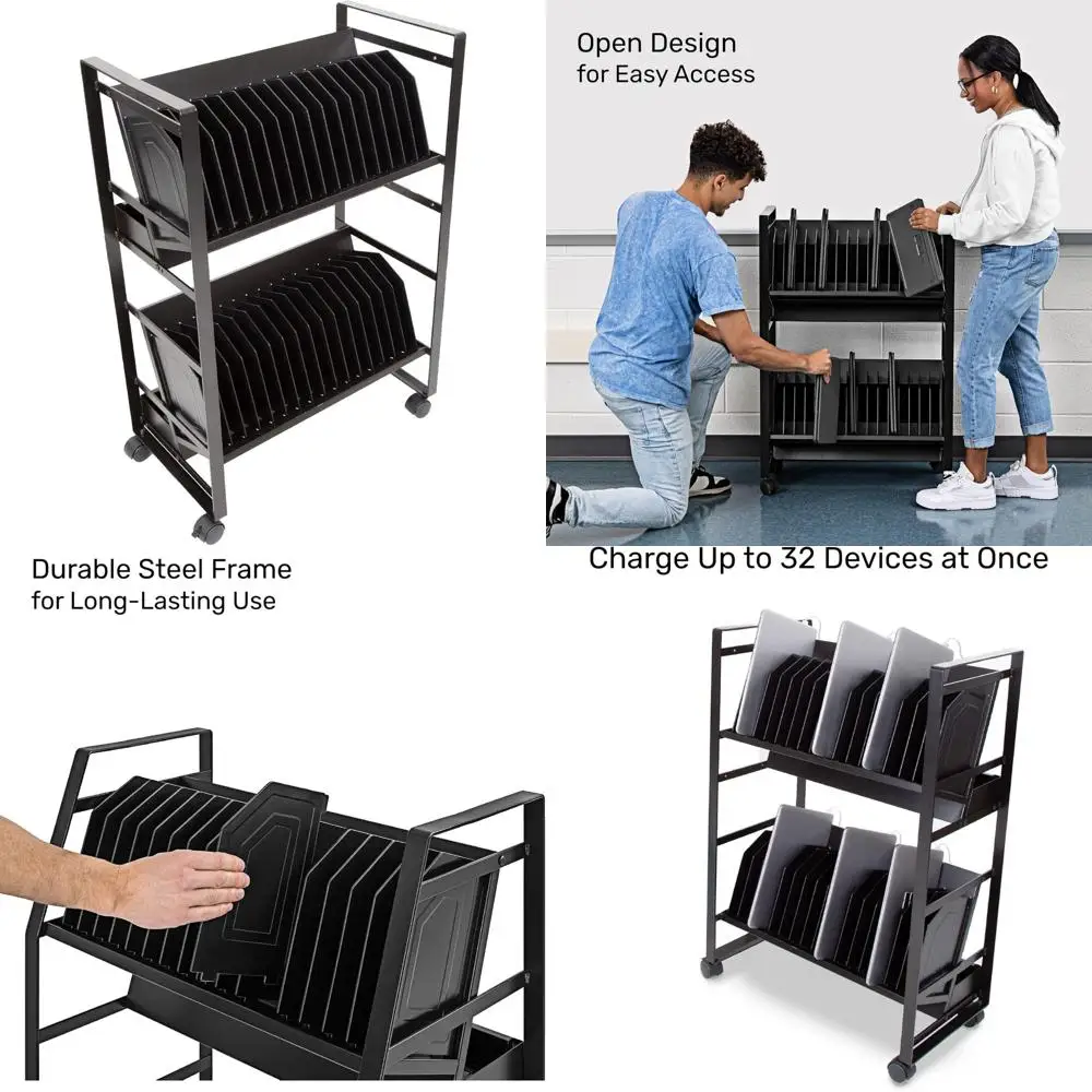 

Mobile Charging Station for 32 Devices - Steel Cart with Open Design for Laptops, Tablets, and Chromebooks