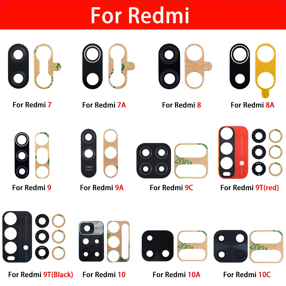 Back Camera Glass Lens For Xiaomi Redmi 12C 10A 10C 10 9T 9A 9C 9 8A 8 7 7A Replacement With Adhesive Sticker