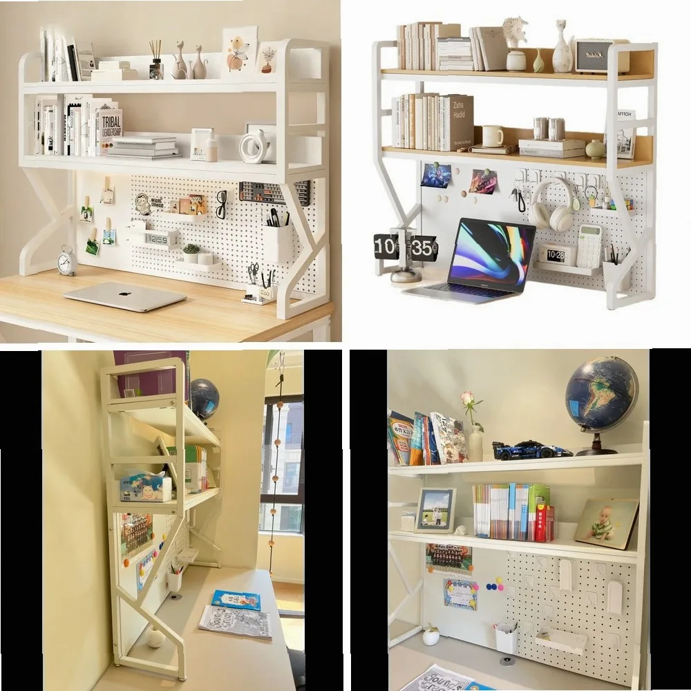

Desktop Storage Shelf with Pegboard Organizer, 2/3 Tier Computer Desk Riser Stand, Metal Frame Office Study Table Organizer Rack