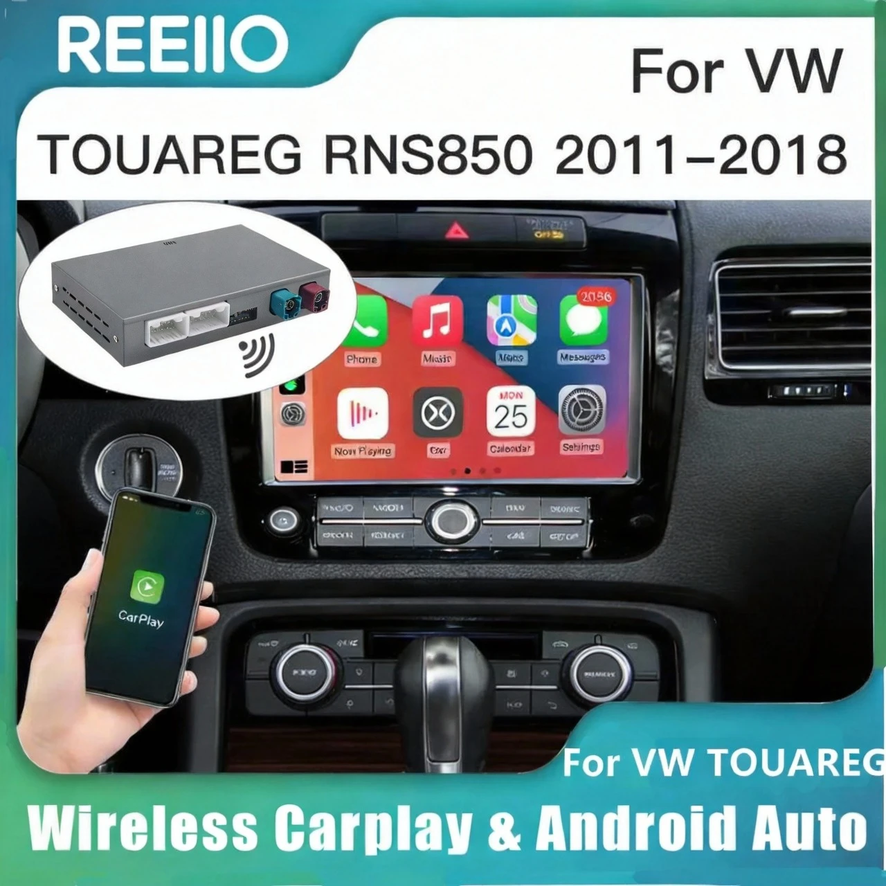 REEIIO Kabelloses Carplay Android Auto für VW Touareg Mit 8-Zoll-Bildschirm RNS850 2011-2018 Spiegelung Car Play AirPlay Multimedia