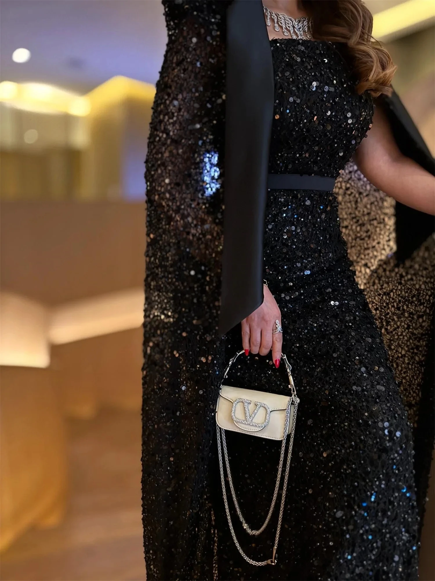 

Black Sequins Pearls Long Bespoke Occasion Gown Evening Dress Pastrol Unisex Jersey Retro Dubai Saudi Arabic Prom 2026Customized