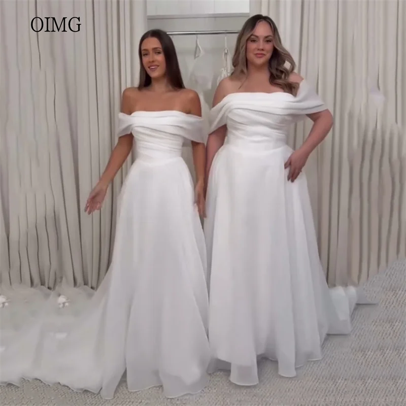 OIMG Ivory Off The Shoulder A Line Wedding Dress Button Back Bride Dresses Floor Length Wedding Gowns Customized