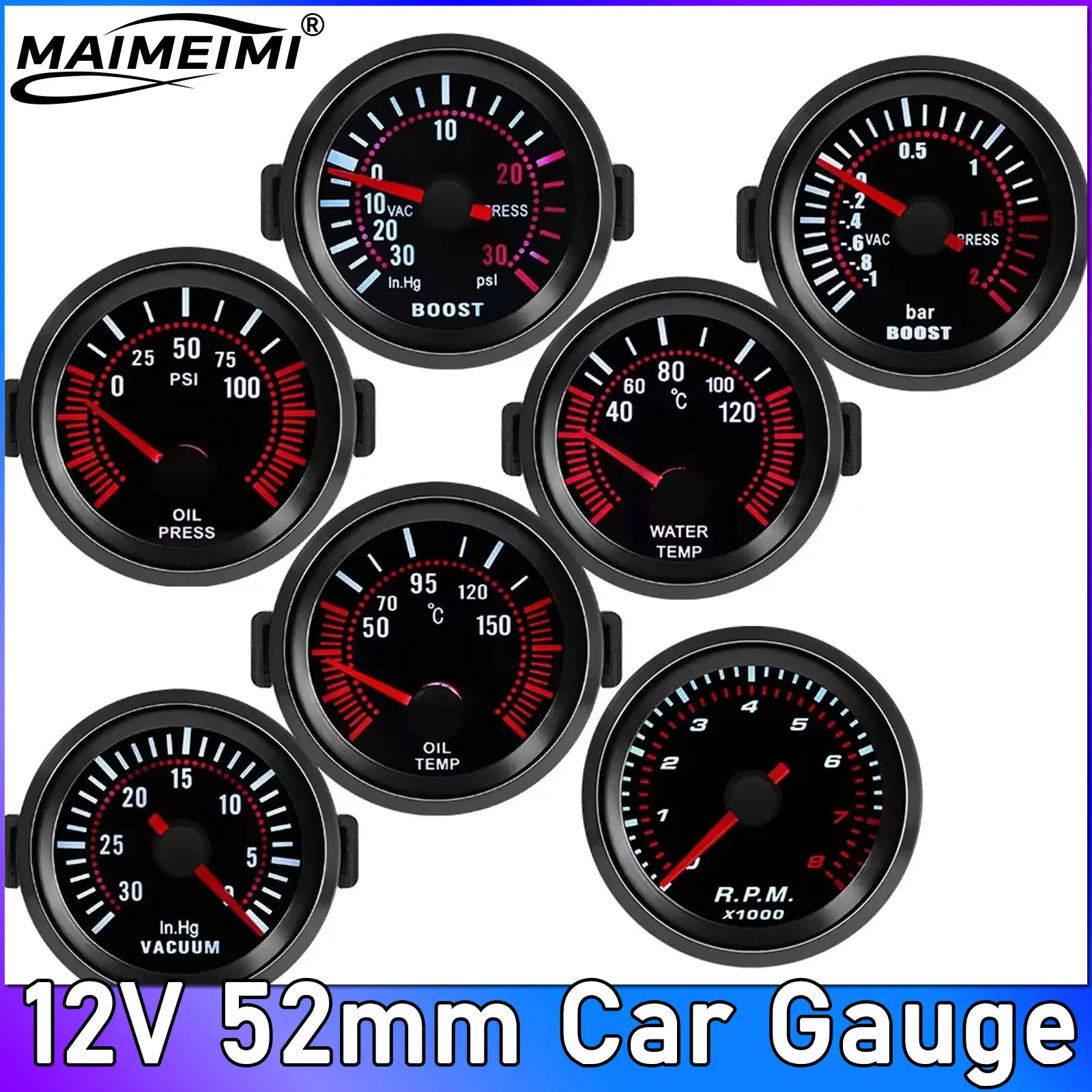 

Универсальный 52 мм бар, белый светодиодный светильник, турбонаддувный манометр, PSI, измеритель давления масла, датчик температуры воды, 12 В постоянного тока, автоаксессуары