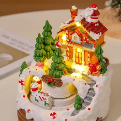Unique Christmas Village Houses Sets Rotating Train Display Figurines-LED Light Up Musical,Battery Operated Holiday Decoration