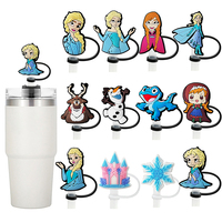 1-13pcs MINISO Disney Frozen Straw Cover Cap Silicone10MM Drink Straw Plug Reusable Splash Proof Drinking Cup Straw Cap Pendant