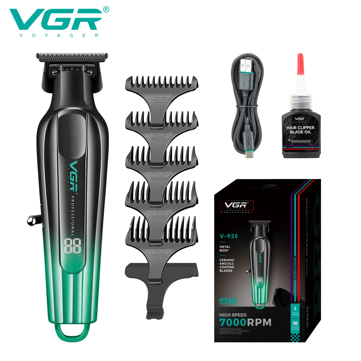 VGR 935 Metal Body Gradient Hair Clipper Powerful Power Hair Trimmer Multi functional Hair Clipper Pusher Personal Protective Se