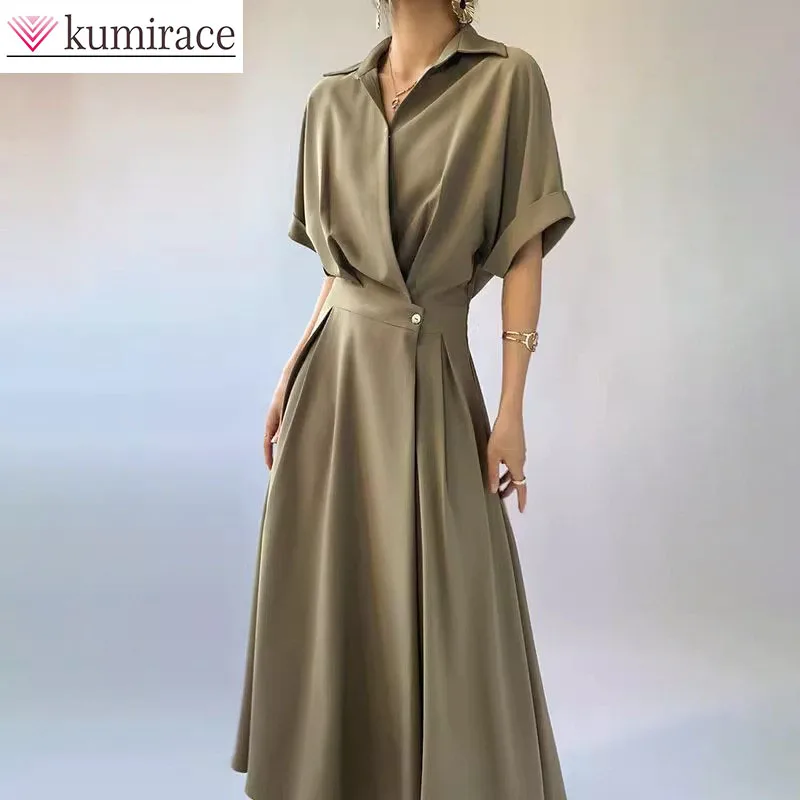 

Design Inspired Shirt Dress for Women's Summer New Commuting Style, Slim and Long Skirt Texture High-end and Cinched Waist Skirt