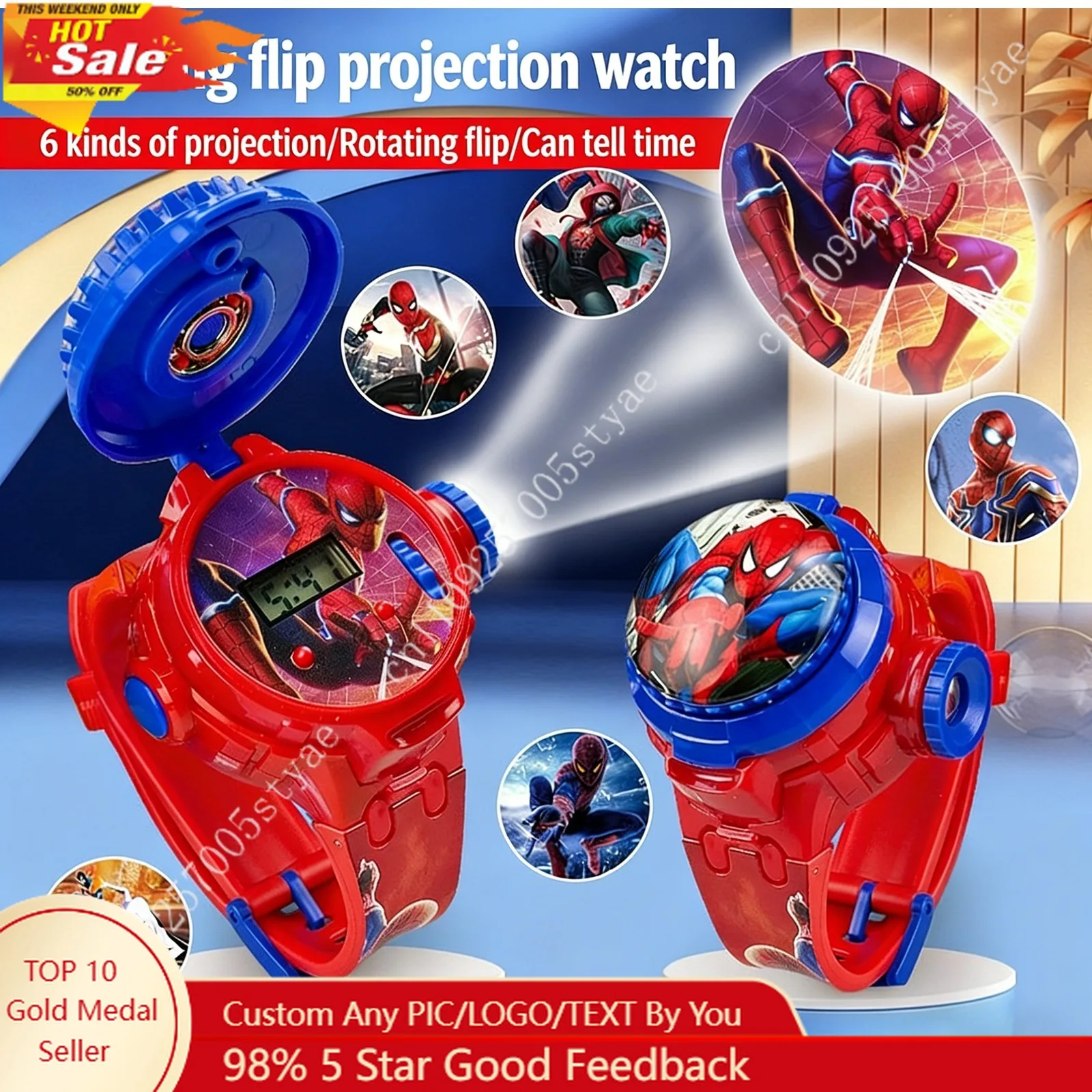 

Marvel Avengers Projection Watch with Image Iron Man Projector Durable Cosplay Gyroscopic Rotating Flip Cover Electronic Watches
