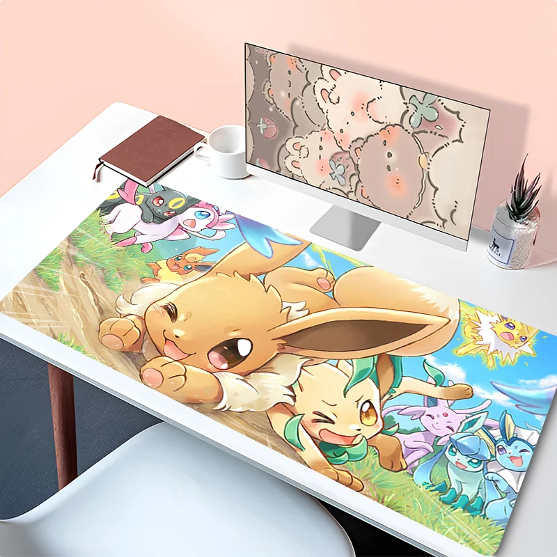 Kawaii Japan Anime Mouse Pad Laptop Eevee Gaming Accessories Mousepad Large P-pokemon Keyboard Rug PC Rubber Extended Desk Mat