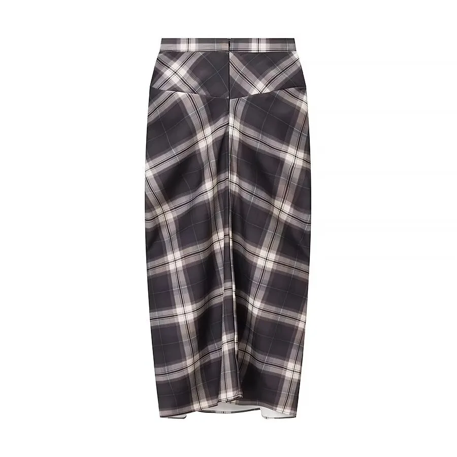 Withered 2026 European And American Spring New Fashionable Medium To Long High Waist Checkered Half Skirt For Women