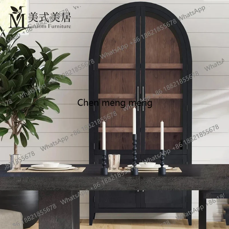 Retro style oak casement 4-door wine cabinet solid wood pattern study single display cabinet environmentally friendly furniture