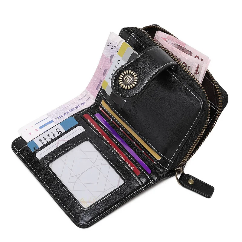 Western Oil Wax Skin Multi Slot Design Women Wallet Fashion Hasp Coin Purse for Ladies