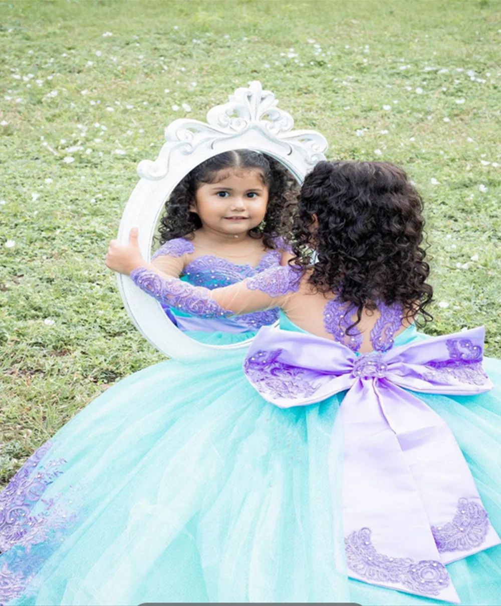 Flower Girl Dresses Elegant Party Dress For Kids Girl Princess Tulle Appliques Ball Gown Vestidos