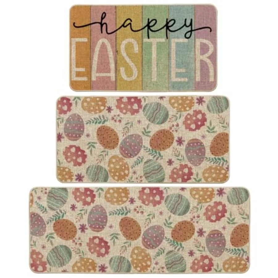 

Набор из 3 кухонных ковриков с яркими яйцами к Пасхе, весенний декор для дома, низкопрофильные кухонные коврики для пола 17x29, 17x36, 17x47