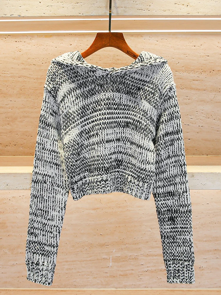 

Miumem Commuter Sle Embroidered Hoodie Knitted Sweater Women's Premium Feel Autumn Winter Top Long Sve ort Length