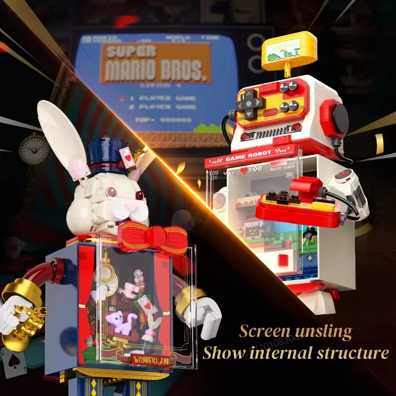 Modelo de bloco de construção mestre de jogo eletrônico, console de jogo de caixa de música de bloco de construção, presente de aniversário de brinquedo infantil