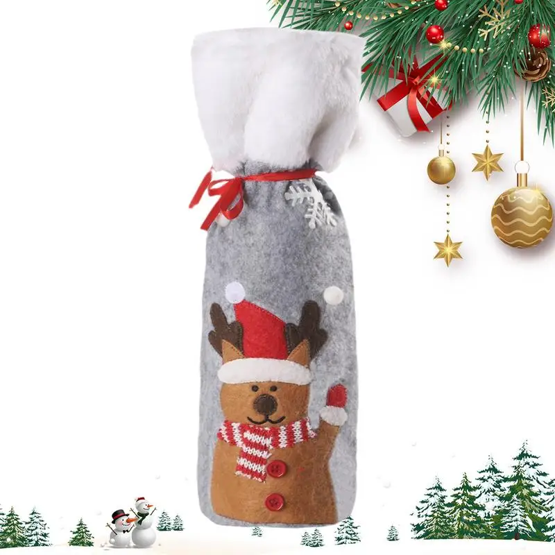 Fabric Christmas Wine Bags Holiday Wine Bottle Decor Cover String Bottle Mouth Design Party Decoration For Christmas Birthday