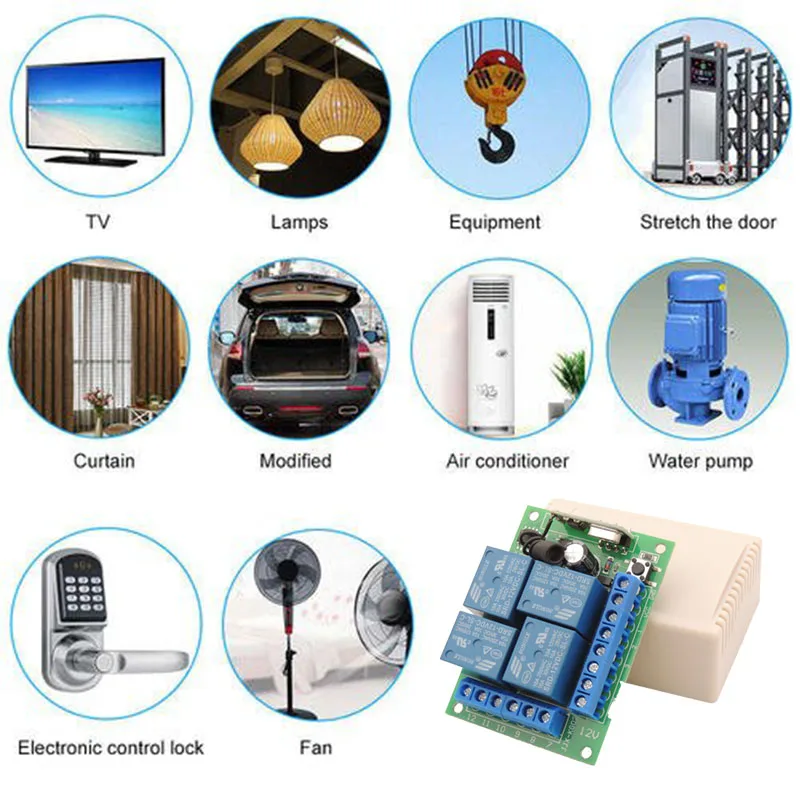 433MHZ Universal Wireless Remote Control smart Switch DC12V 4CH Relay Receiver Modul RF Transmitters Lamp fan room Led Light DIY