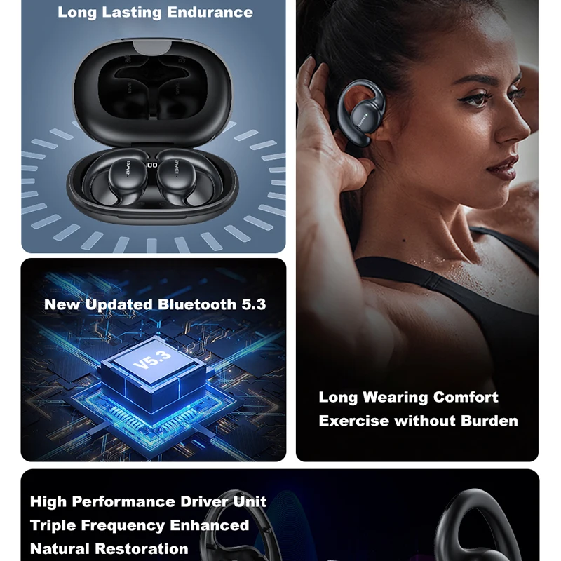 Awei T80 Bluetooth 5.3 Open Ear Headphones Air Conduction Earhook Wireless Sport Earphones with Mic Long Standby 450mah Headset