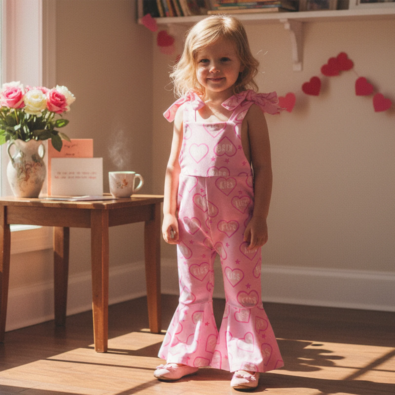 Baby Girl Rompers Sleeveless Heart Print Jumpsuit Suspender Pants Valentine’s Day Outfit