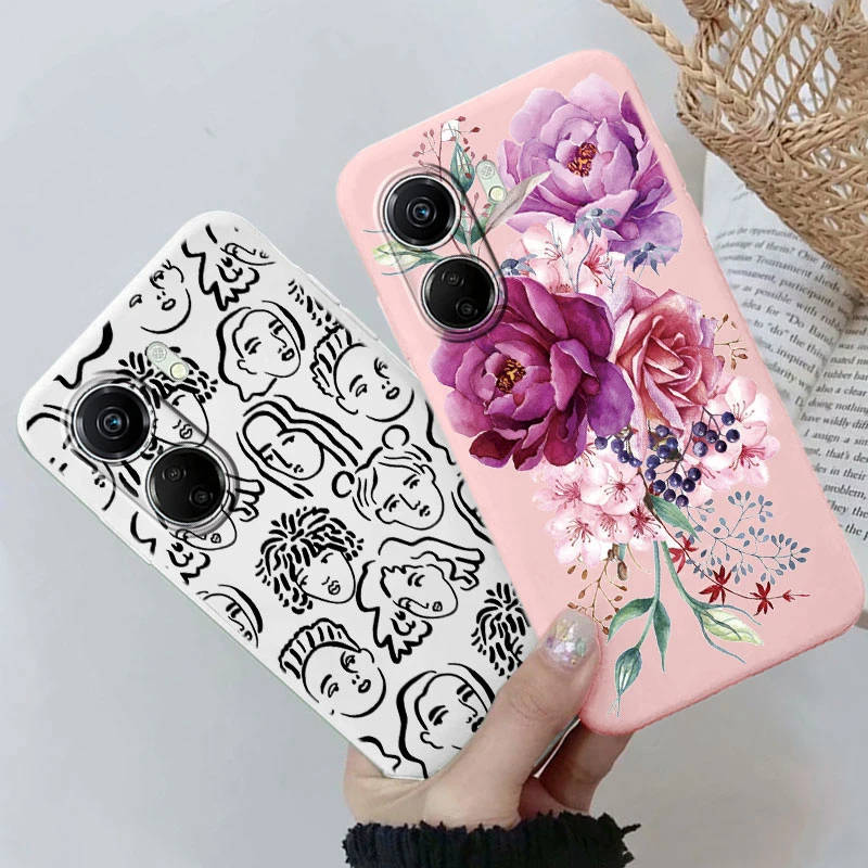 ل Redmi 14C 14R 13C 13R A3 Pro 4G A1 A2 Plus نوت 14 14 برو 5G Poco C50 C51 M6 C75 زهرة الورد الأحمر ديزي العشب حافظة هاتف من البولي يوريثان