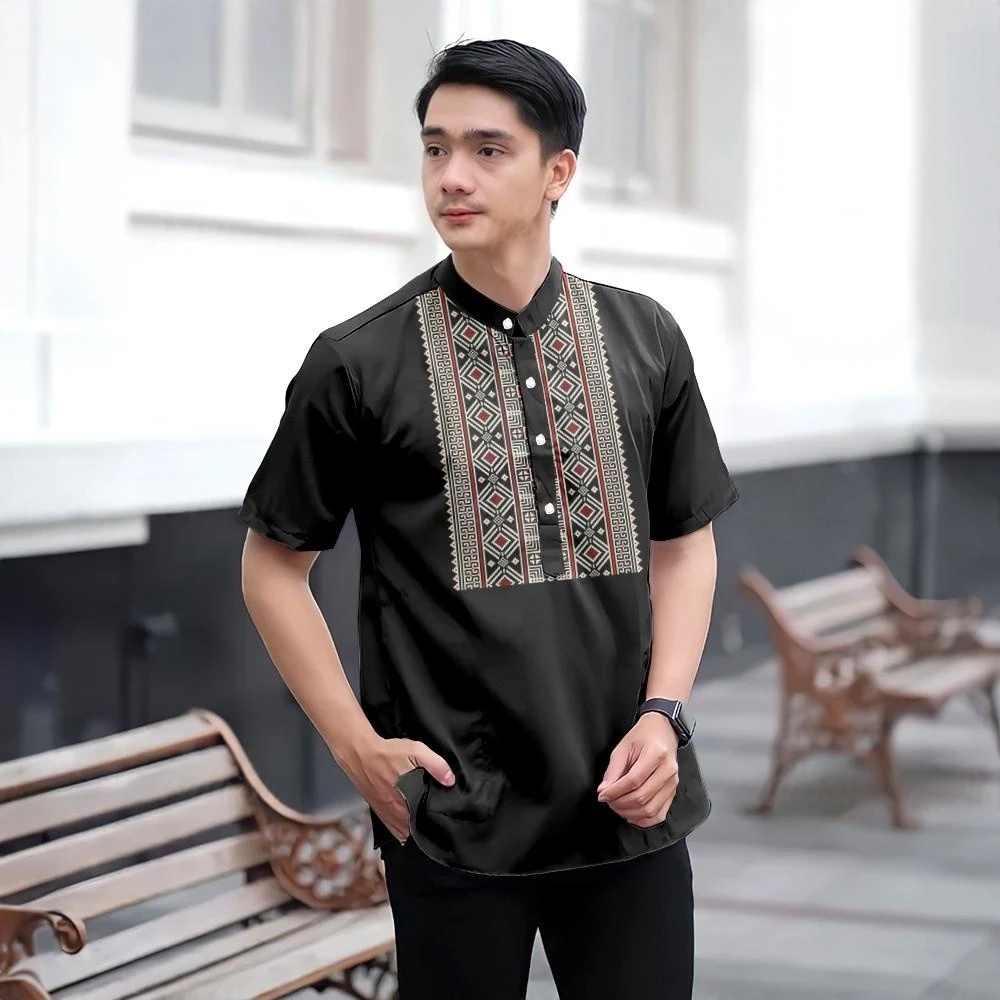 Camicia da uomo Collezione Raya Colletto in piedi stile casual stampato in 3D Adatto alle celebrazioni del Ramadan Raccolte di abbigliamento musulmano