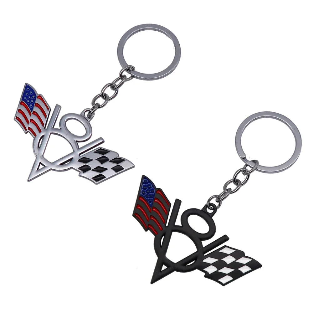 

Car Metal V8 USA American Emblem Flag Keychain Key Ring Key Fob for Jeep Wrangler Cadillac Accessories Universal