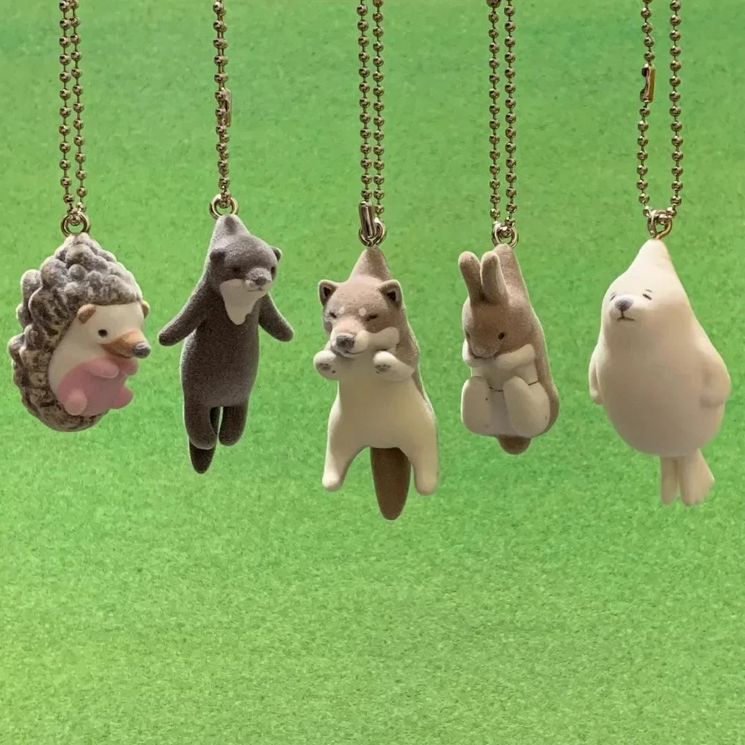 Japanese Real Edition Twisted Egg Scale Model Flocking Hanging Animal Pendant Shiba Inu Hedgehog Desktop Collection